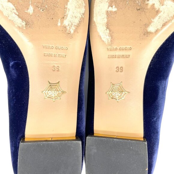 Charlotte Olympia Kitty Cat Navy Blue Velvet Flats Loafers Gold, EU 39 US 8.5-9 - Picture 8 of 12